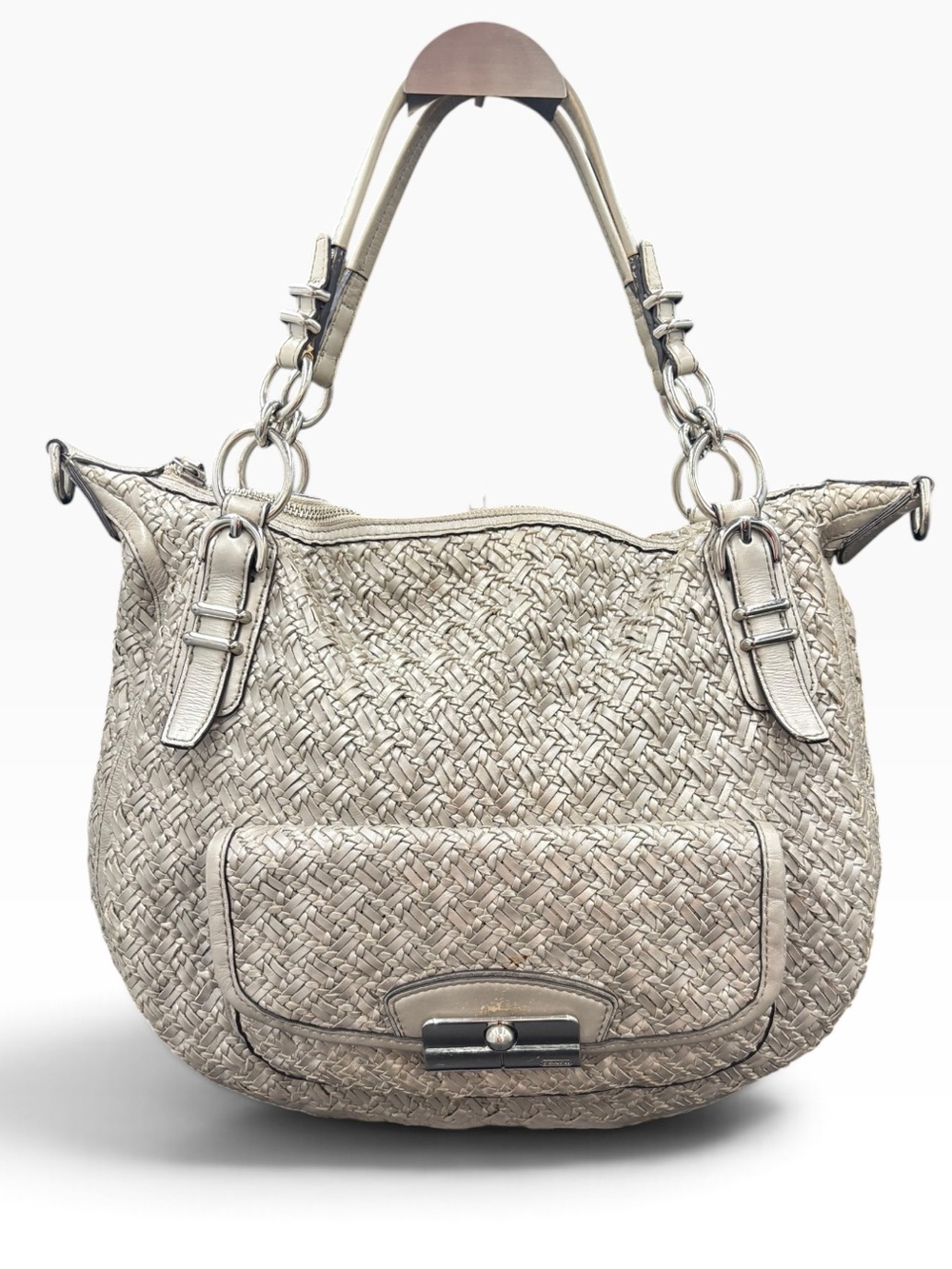 Coach 2012 Kristin Pinnacle Woven Leather Laila Satchel Parchment 19747